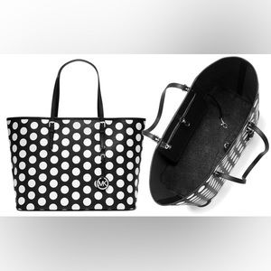Michael Kors Jet Set Travel Medium Tote -  Polka Dot Black and White